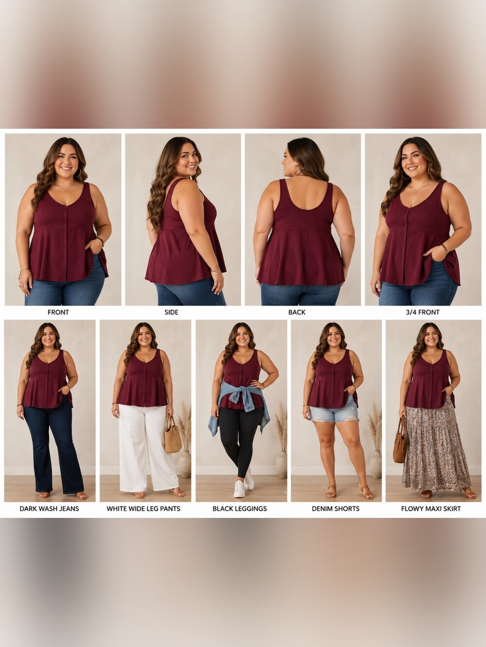 Ava & Viv Wine Sleeveless Peplum Tank